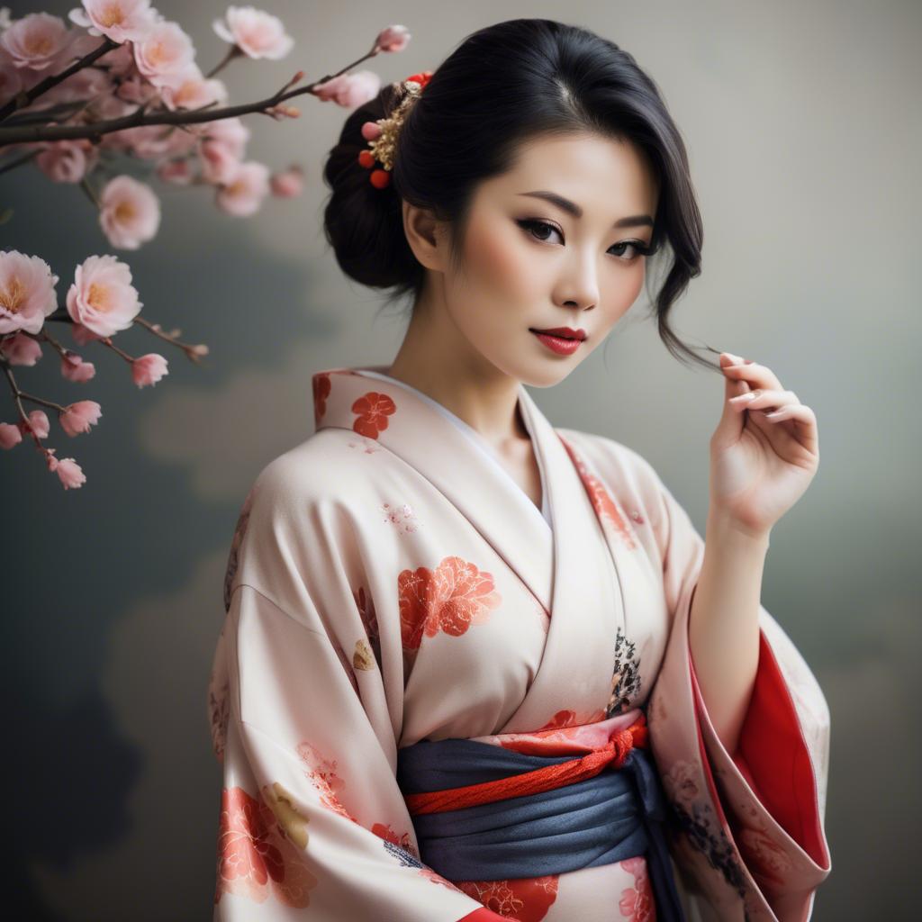 A stunning image of asian woman in kimono, elegant and sensual.