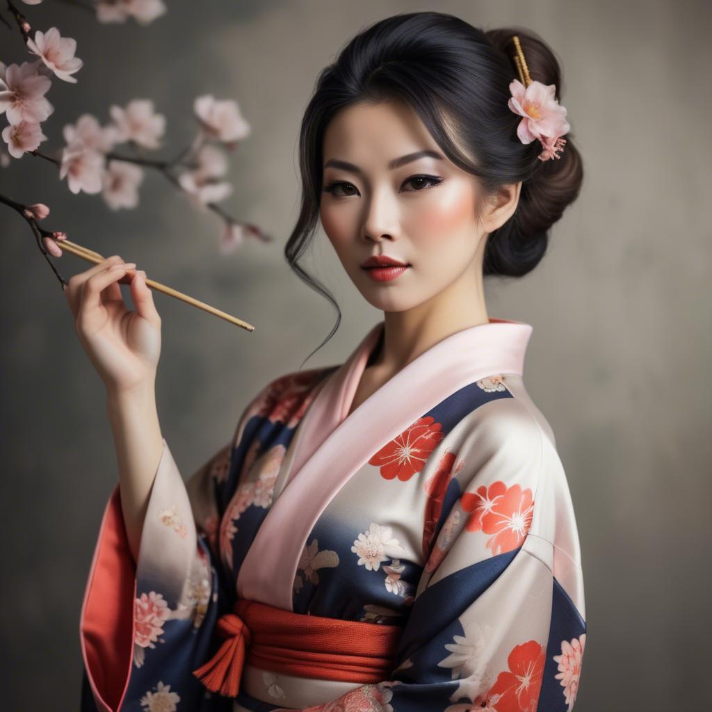 A stunning image of asian woman in kimono, elegant and sensual.