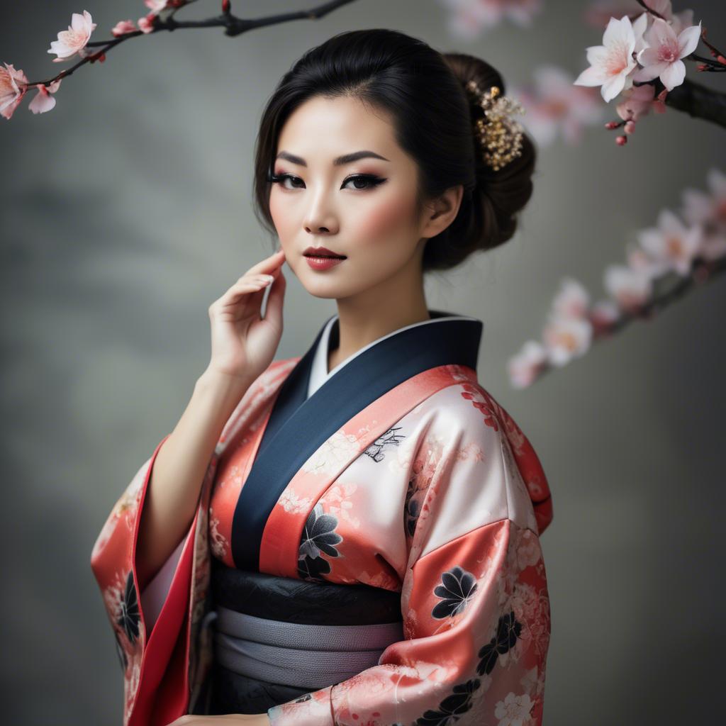 A stunning image of asian woman in kimono, elegant and sensual.