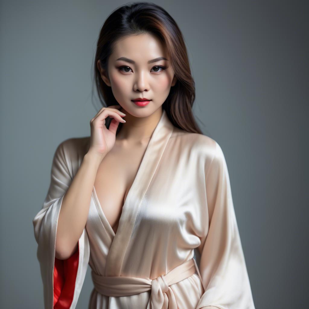 A stunning image of asian woman in silk robe, seductive look.