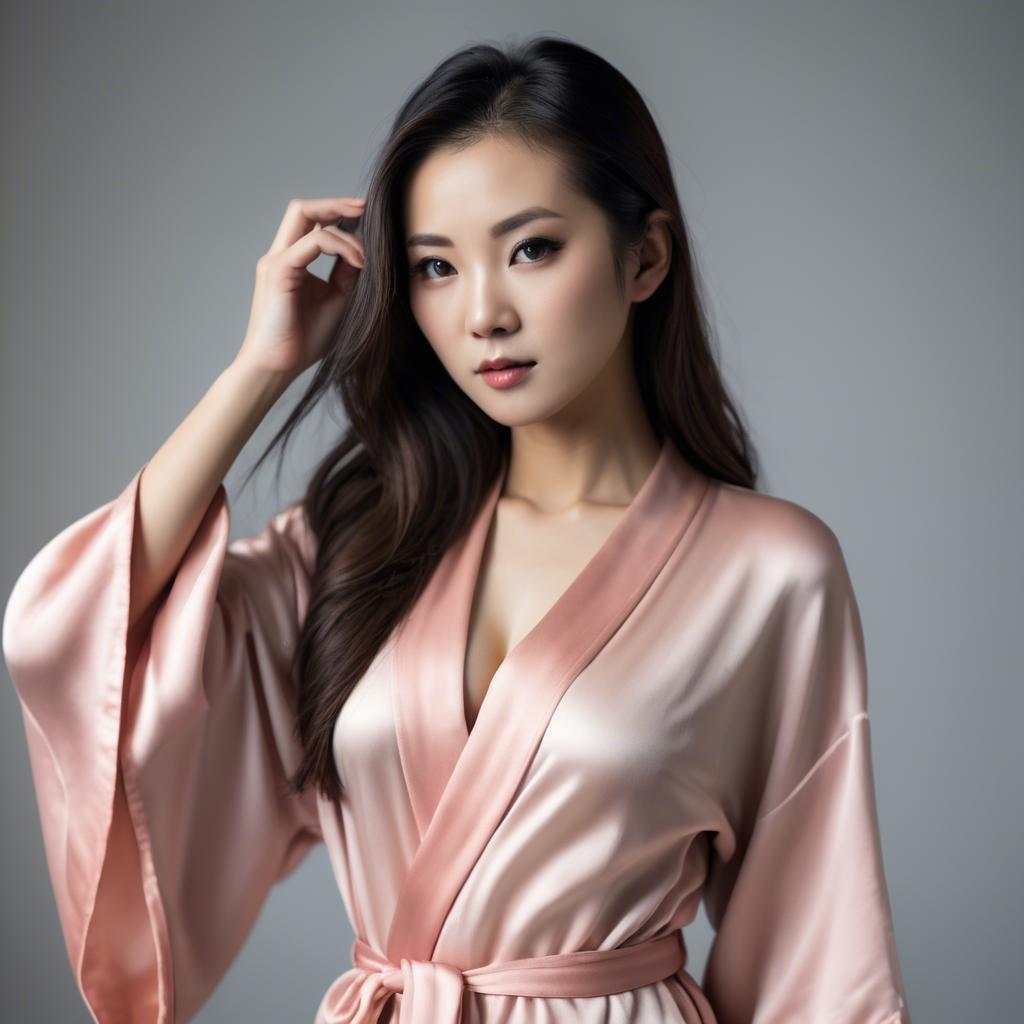A stunning image of asian woman in silk robe, seductive look.