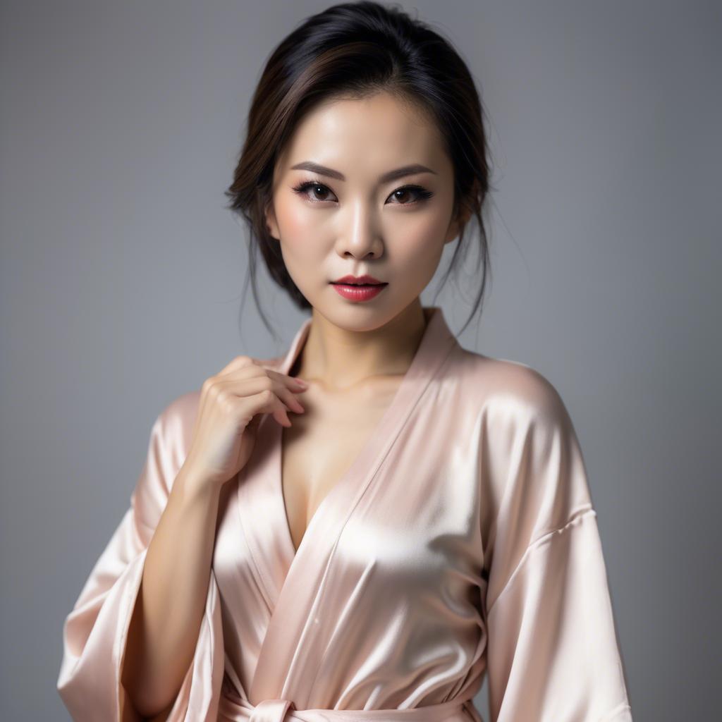 A stunning image of asian woman in silk robe, seductive look.