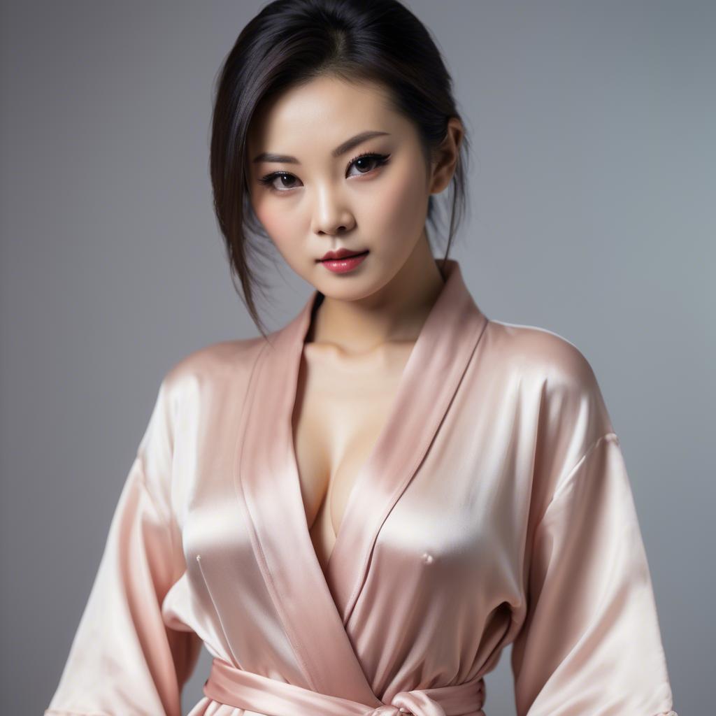 A stunning image of asian woman in silk robe, seductive look.
