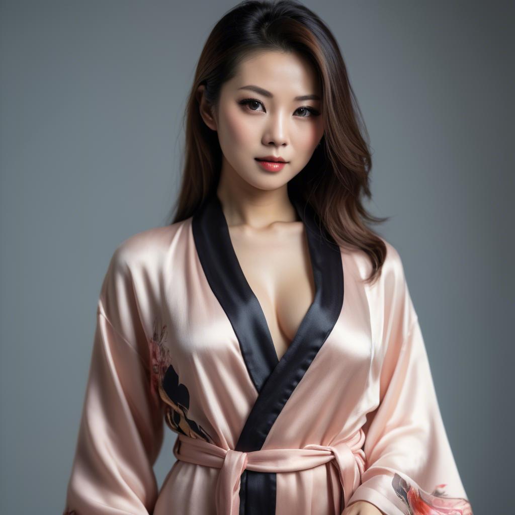 A stunning image of asian woman in silk robe, seductive look.