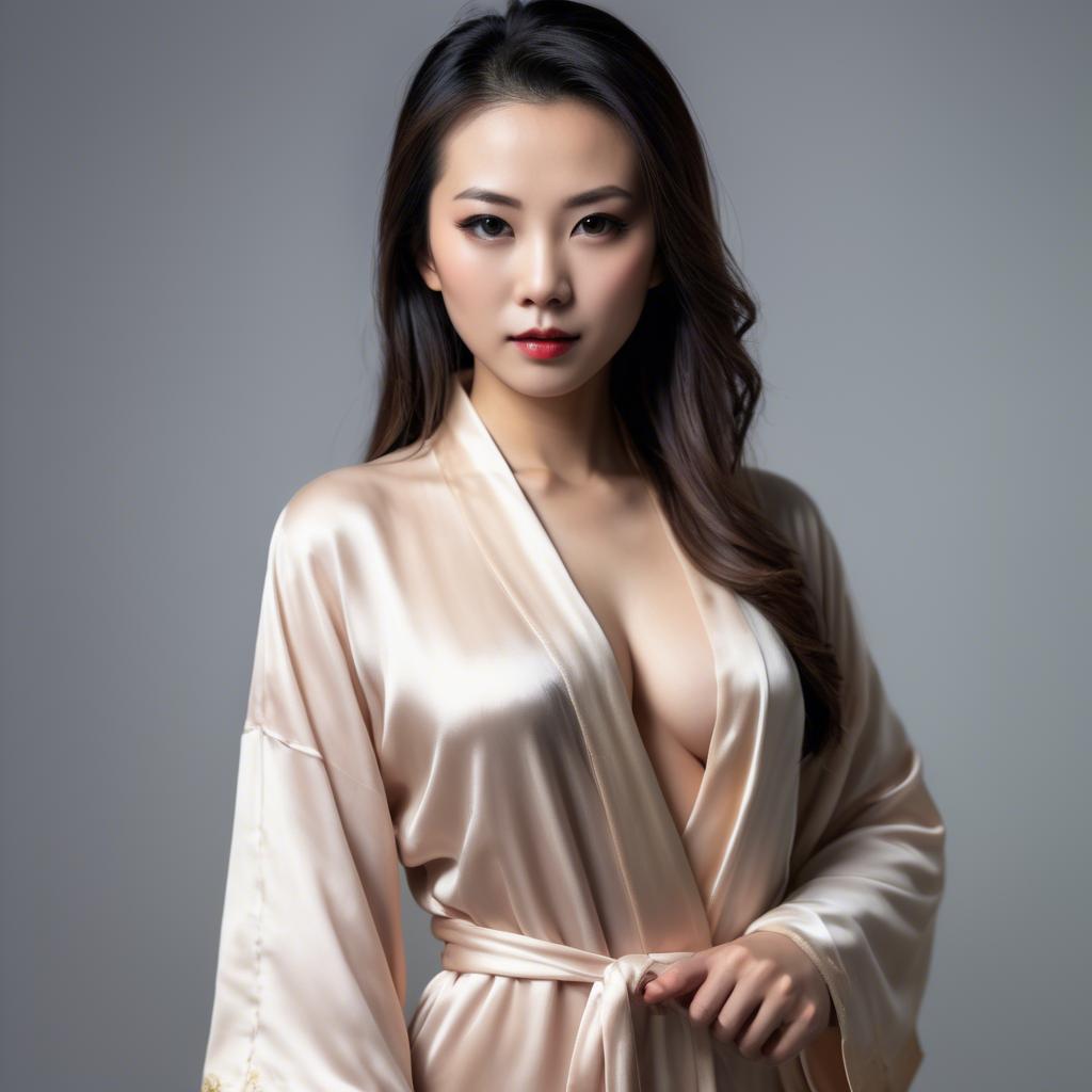 A stunning image of asian woman in silk robe, seductive look.