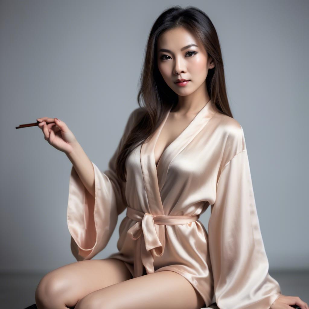 A stunning image of asian woman in silk robe, seductive look.