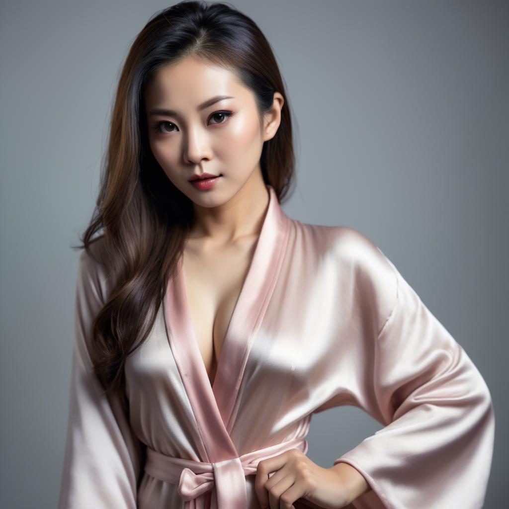 A stunning image of asian woman in silk robe, seductive look.