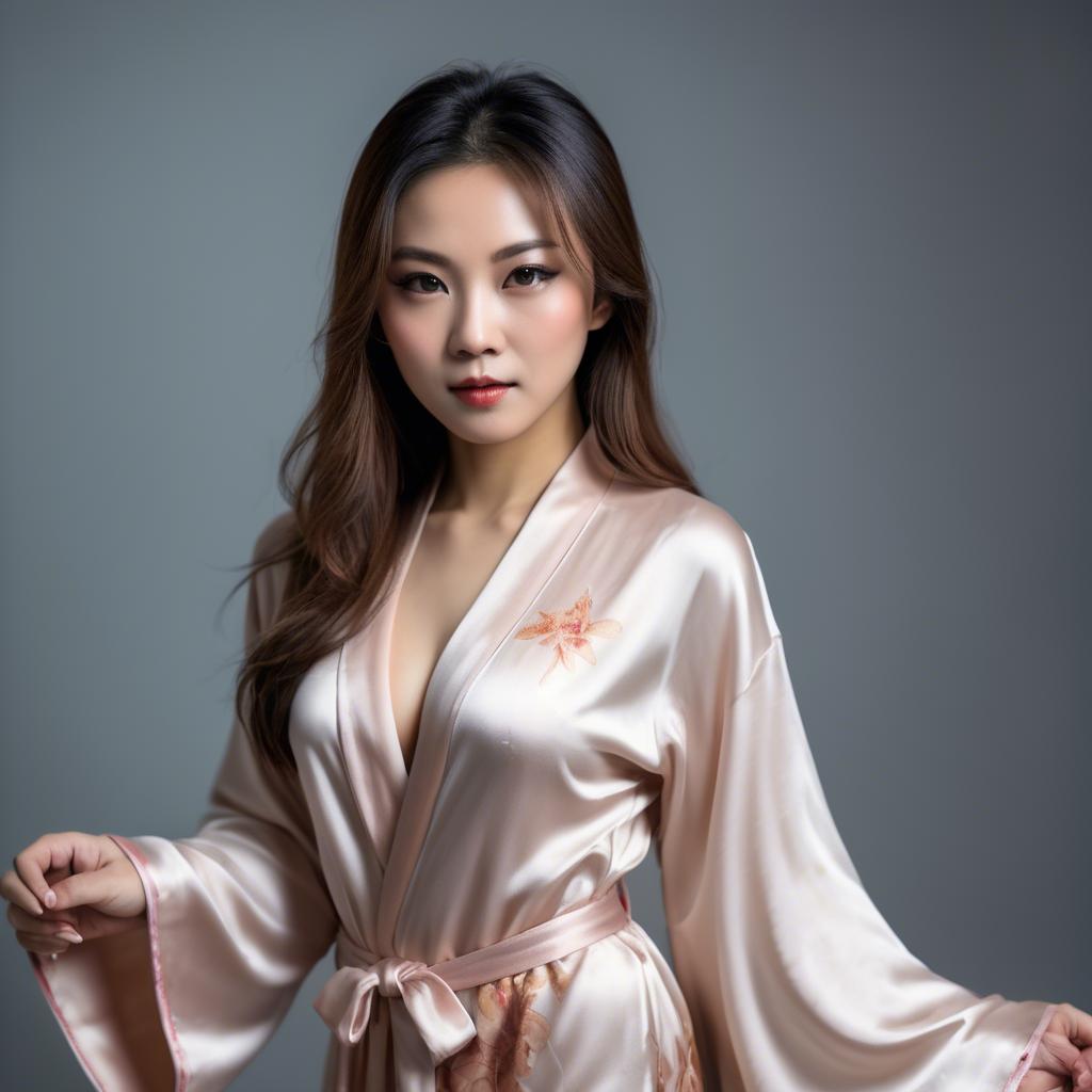 A stunning image of asian woman in silk robe, seductive look.