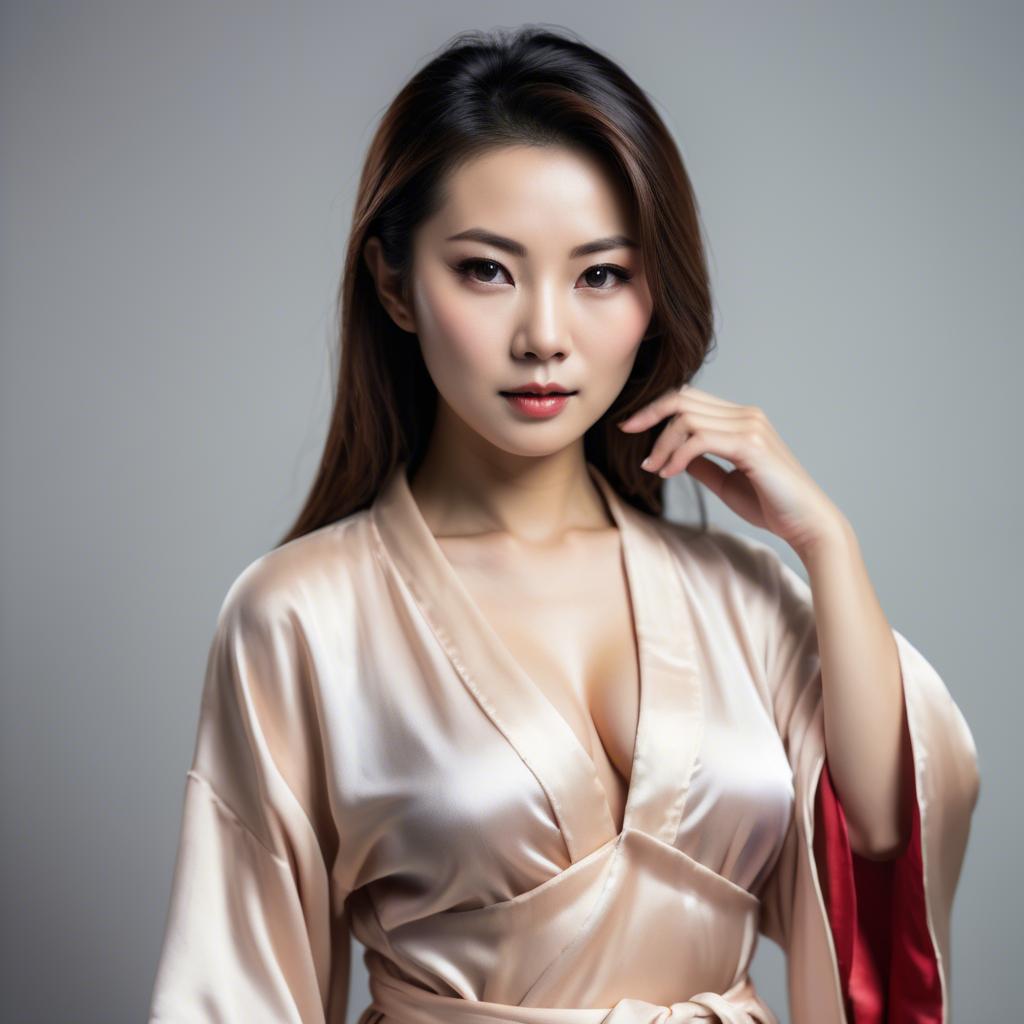 A stunning image of asian woman in silk robe, seductive look.