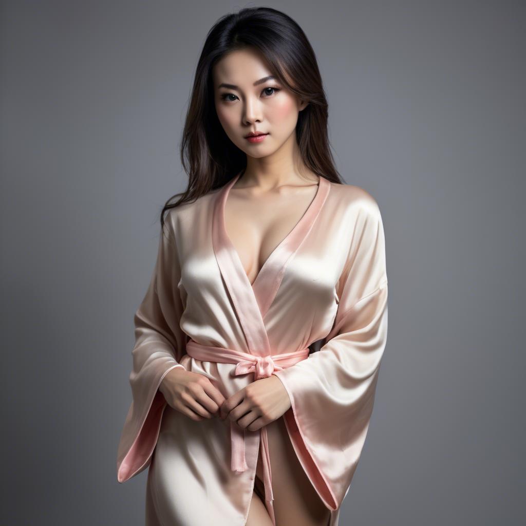 A stunning image of asian woman in silk robe, seductive look.