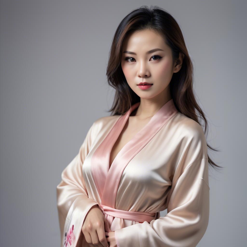 A stunning image of asian woman in silk robe, seductive look.