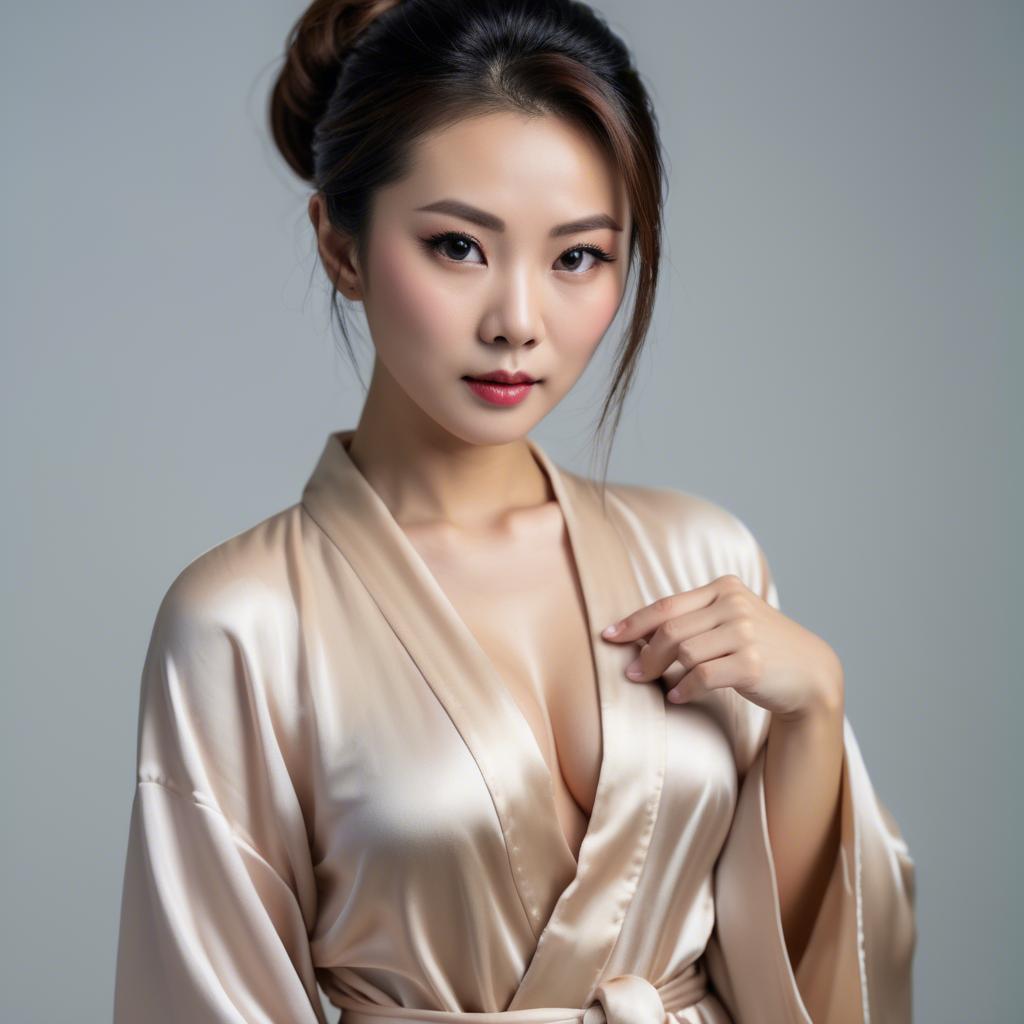 A stunning image of asian woman in silk robe, seductive look.