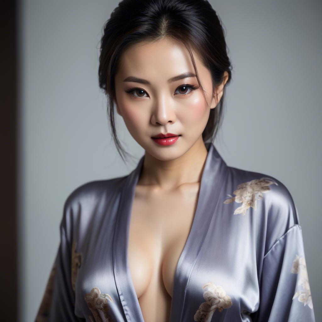 A stunning image of asian woman in silk robe, seductive look.