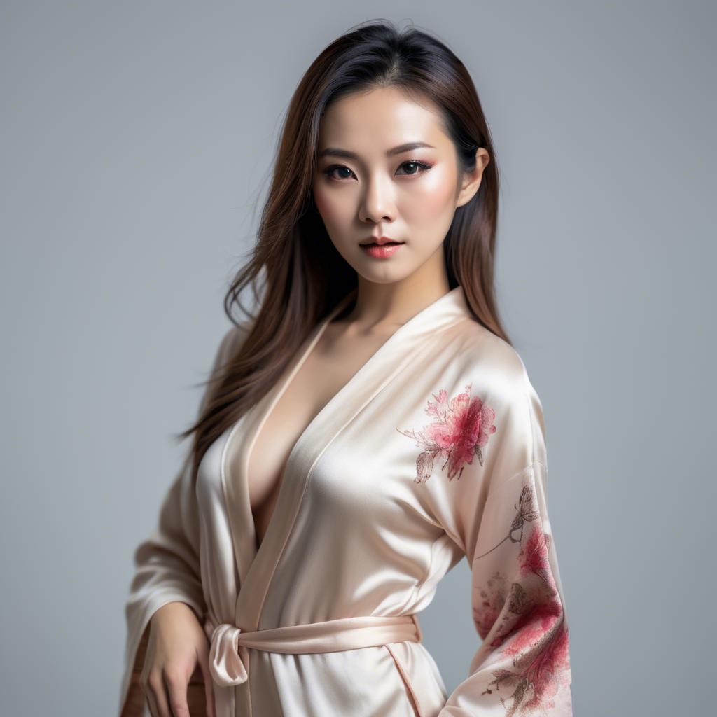 A stunning image of asian woman in silk robe, seductive look.