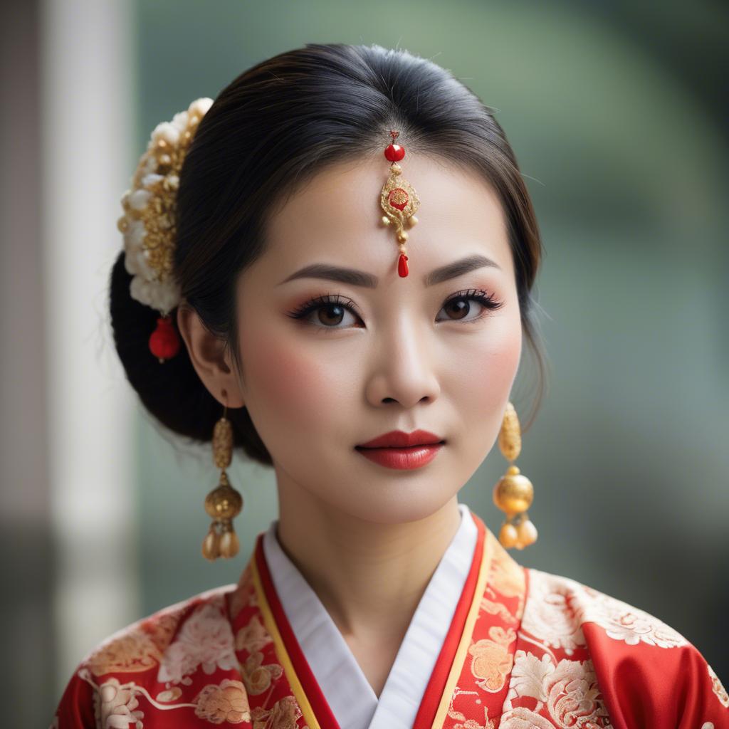 A stunning image of asian woman in traditional attire.