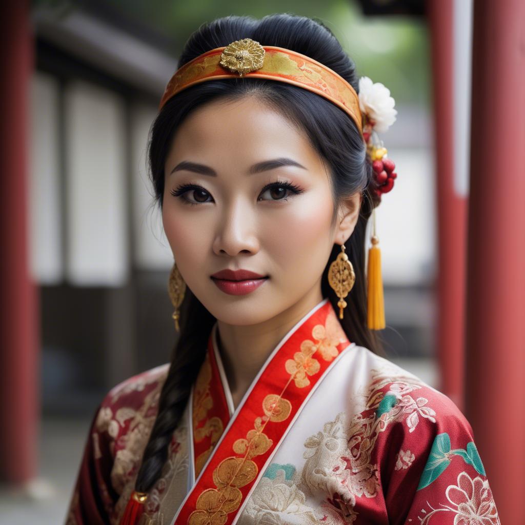 A stunning image of asian woman in traditional attire.