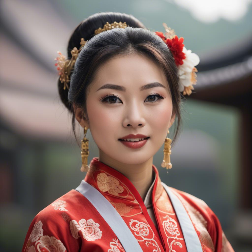 A stunning image of asian woman in traditional attire.