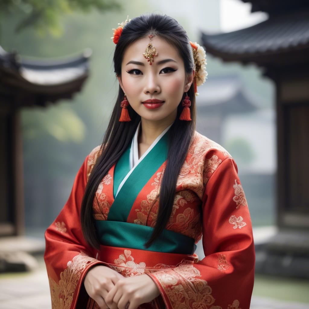 A stunning image of asian woman in traditional attire.