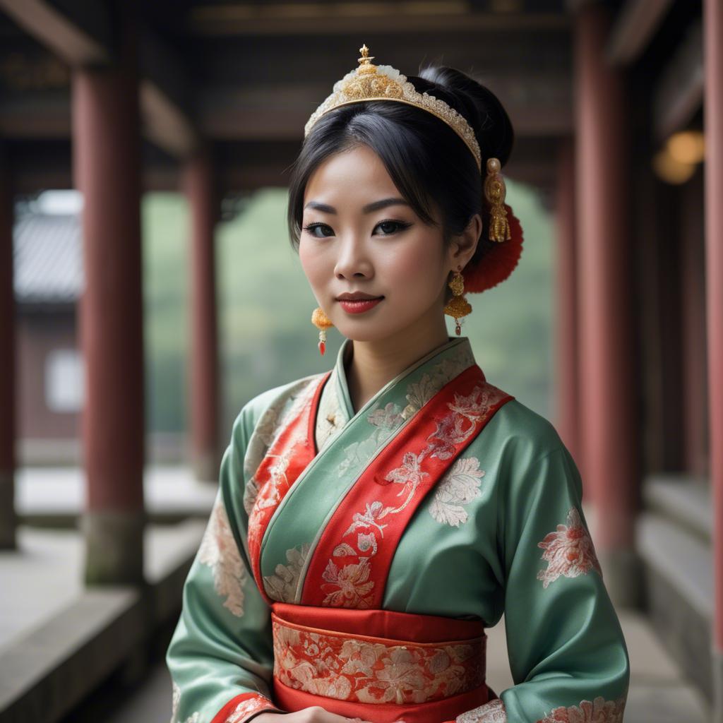 A stunning image of asian woman in traditional attire.