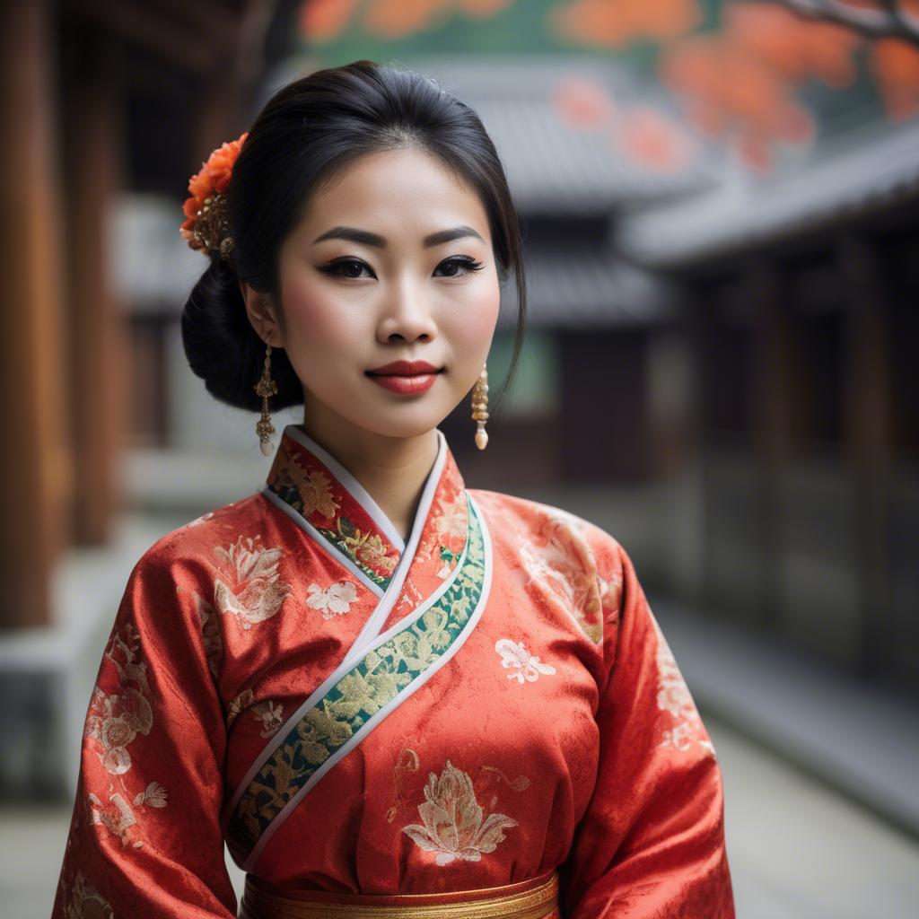 A stunning image of asian woman in traditional attire.