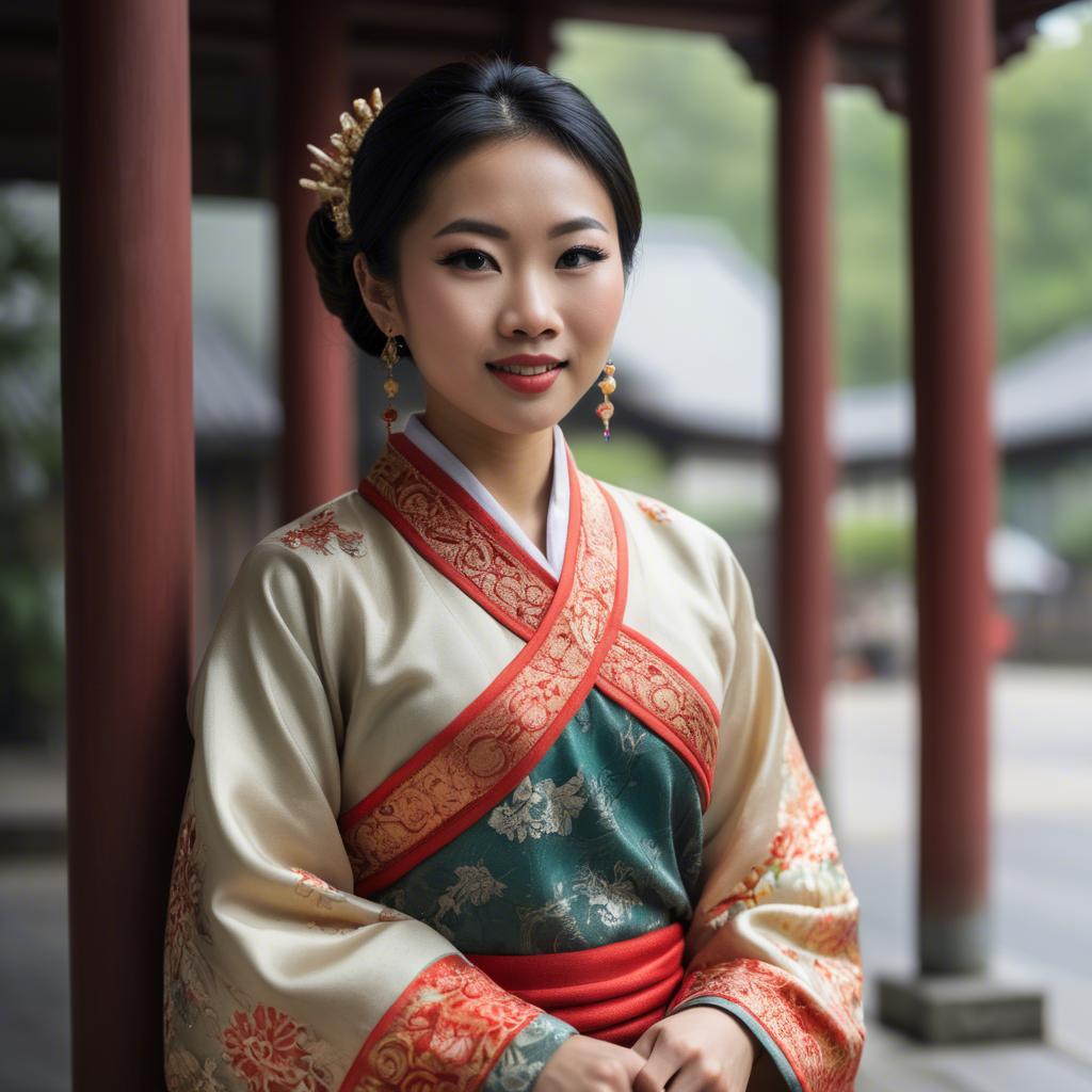 A stunning image of asian woman in traditional attire.