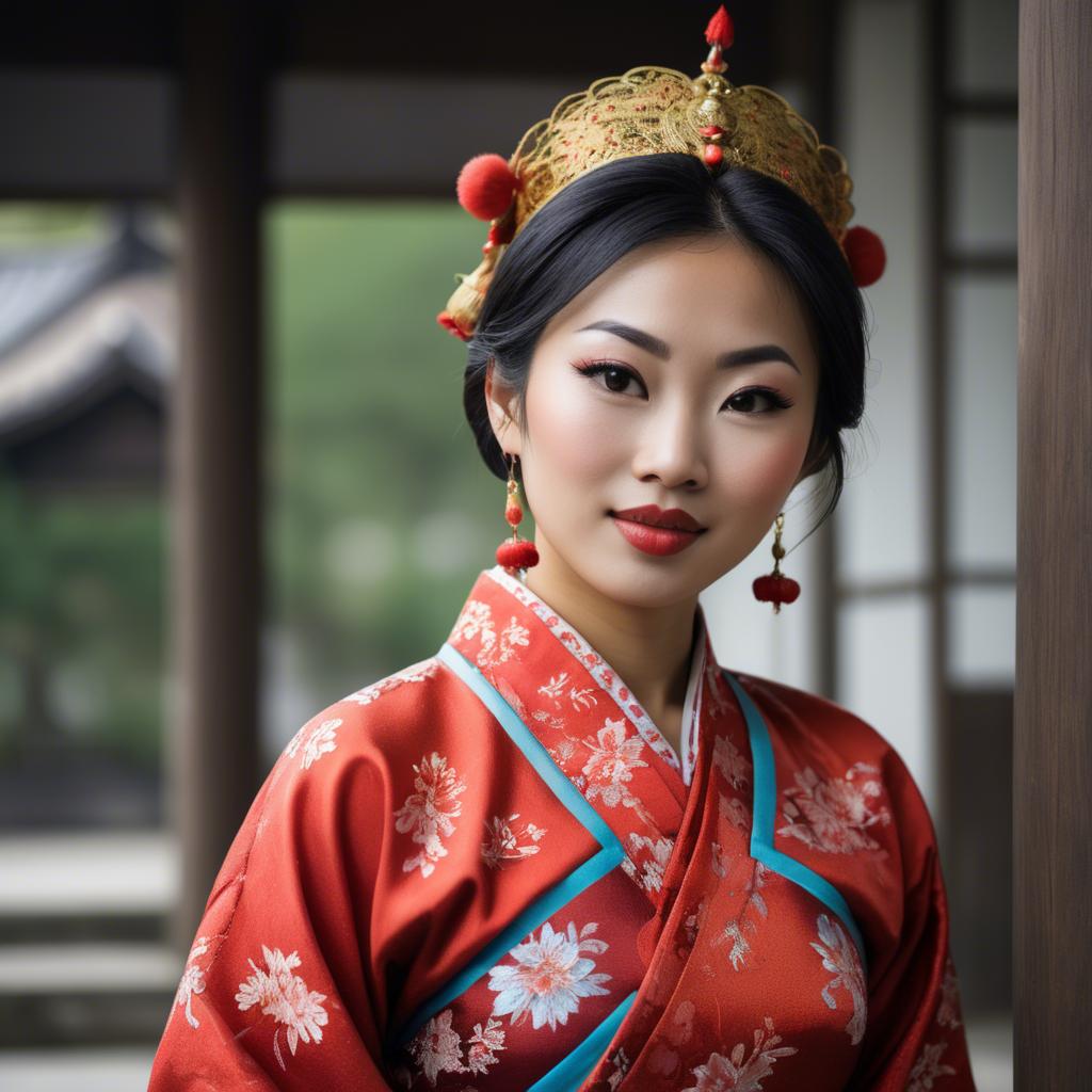 A stunning image of asian woman in traditional attire.