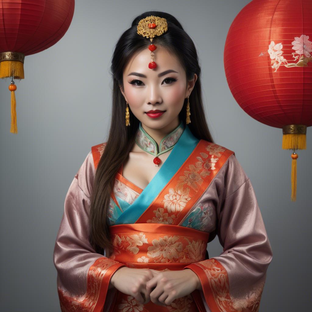 A stunning image of asian woman in traditional attire.