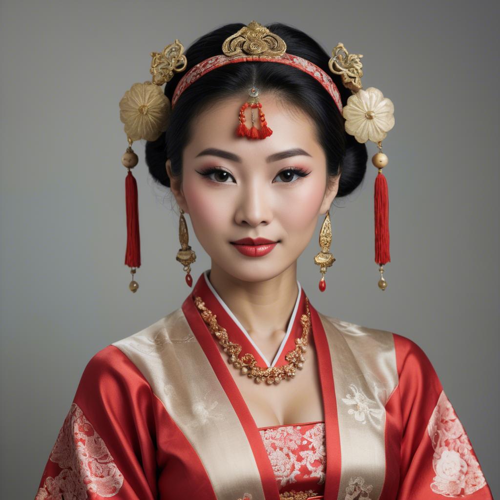 A stunning image of asian woman in traditional attire.