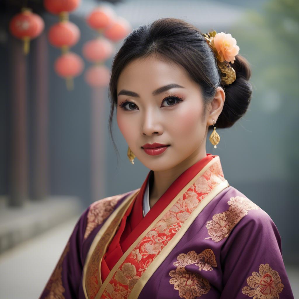 A stunning image of asian woman in traditional attire.