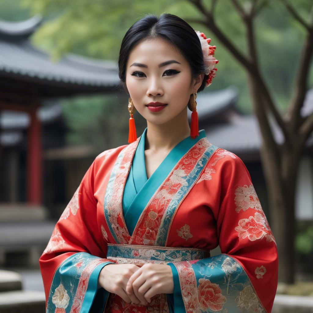 A stunning image of asian woman in traditional attire.
