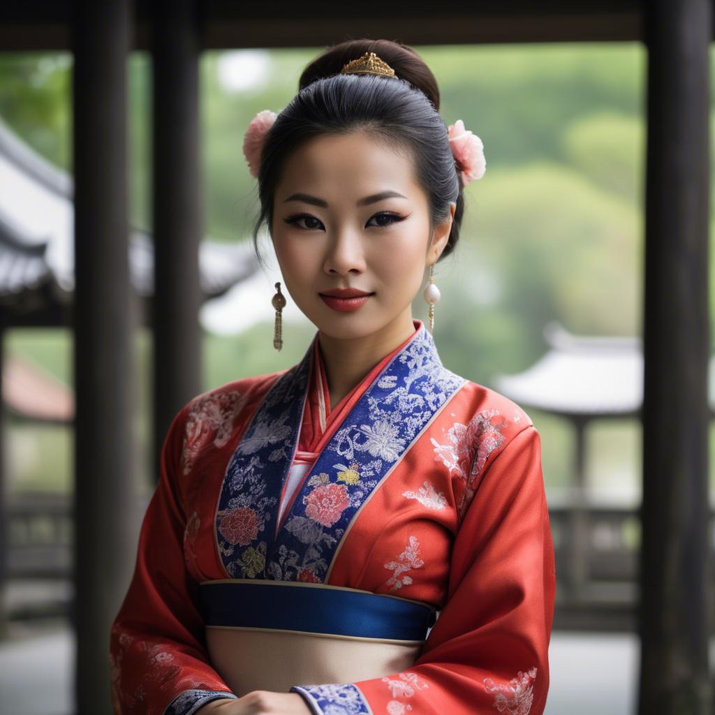 A stunning image of asian woman in traditional attire.