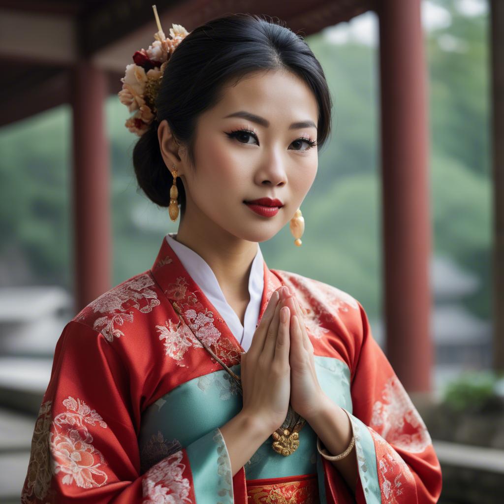 A stunning image of asian woman in traditional attire.