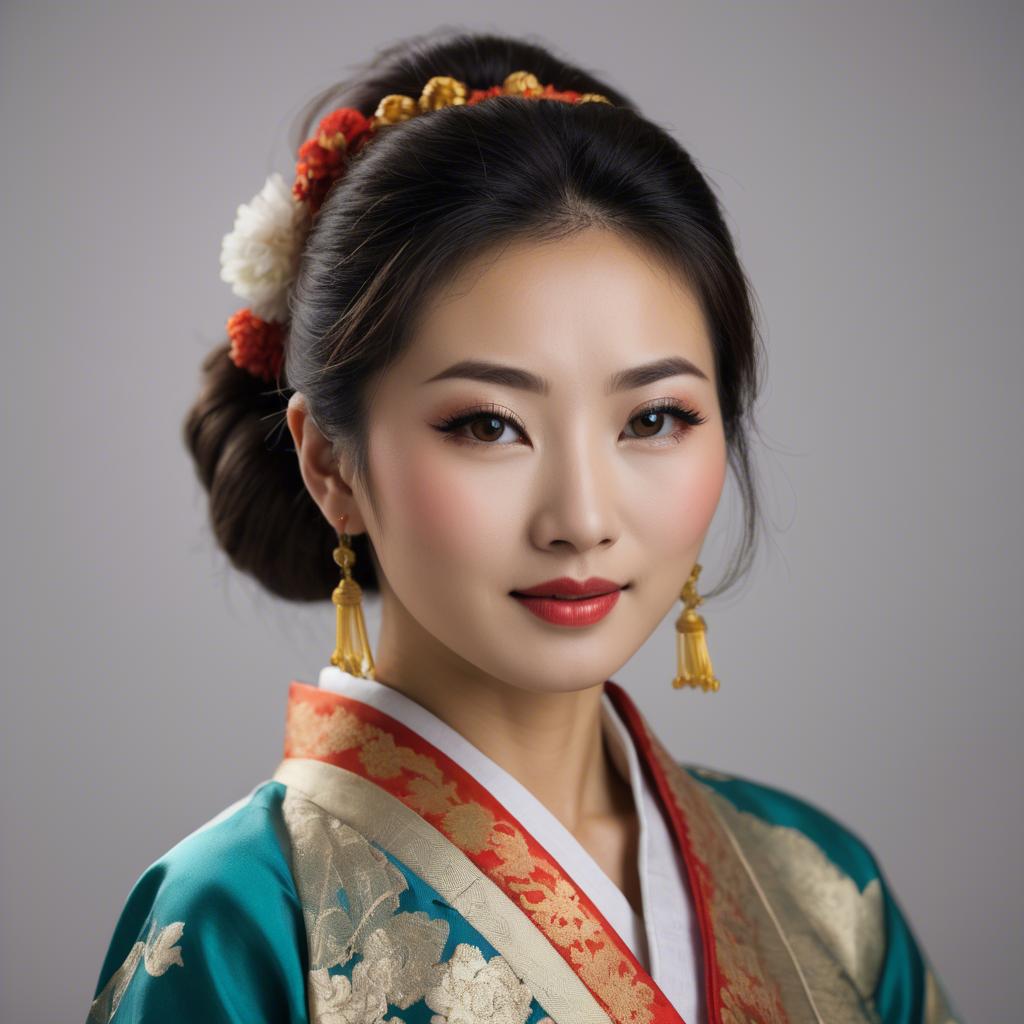 A stunning image of asian woman in traditional attire.