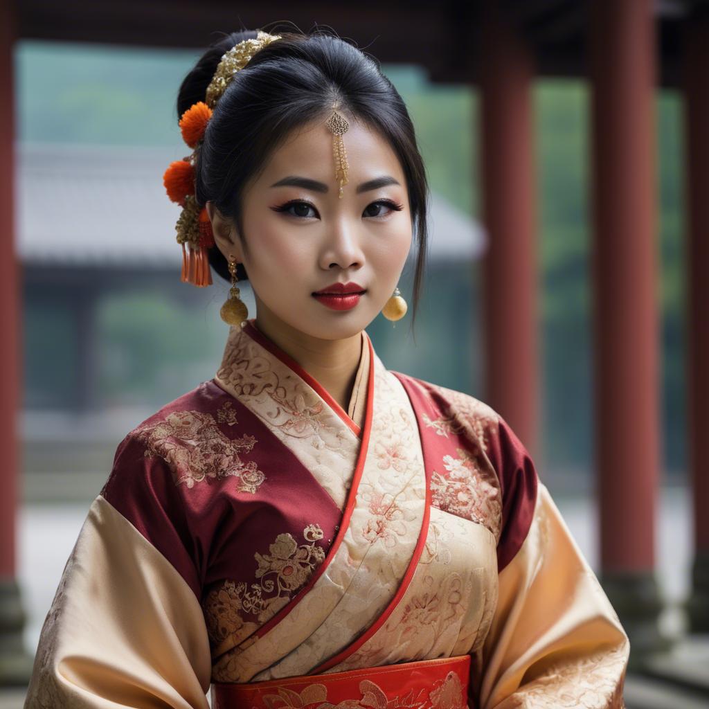 A stunning image of asian woman in traditional attire.