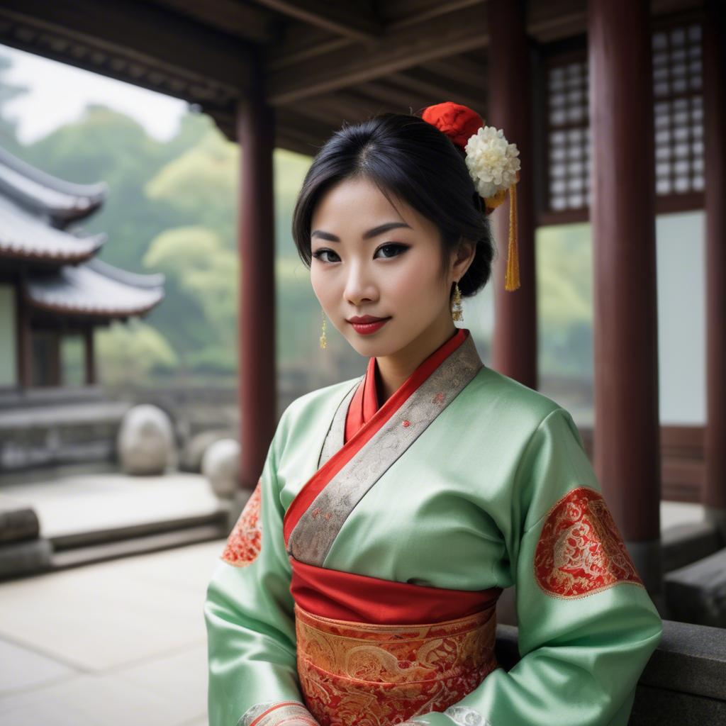 A stunning image of asian woman in traditional attire.