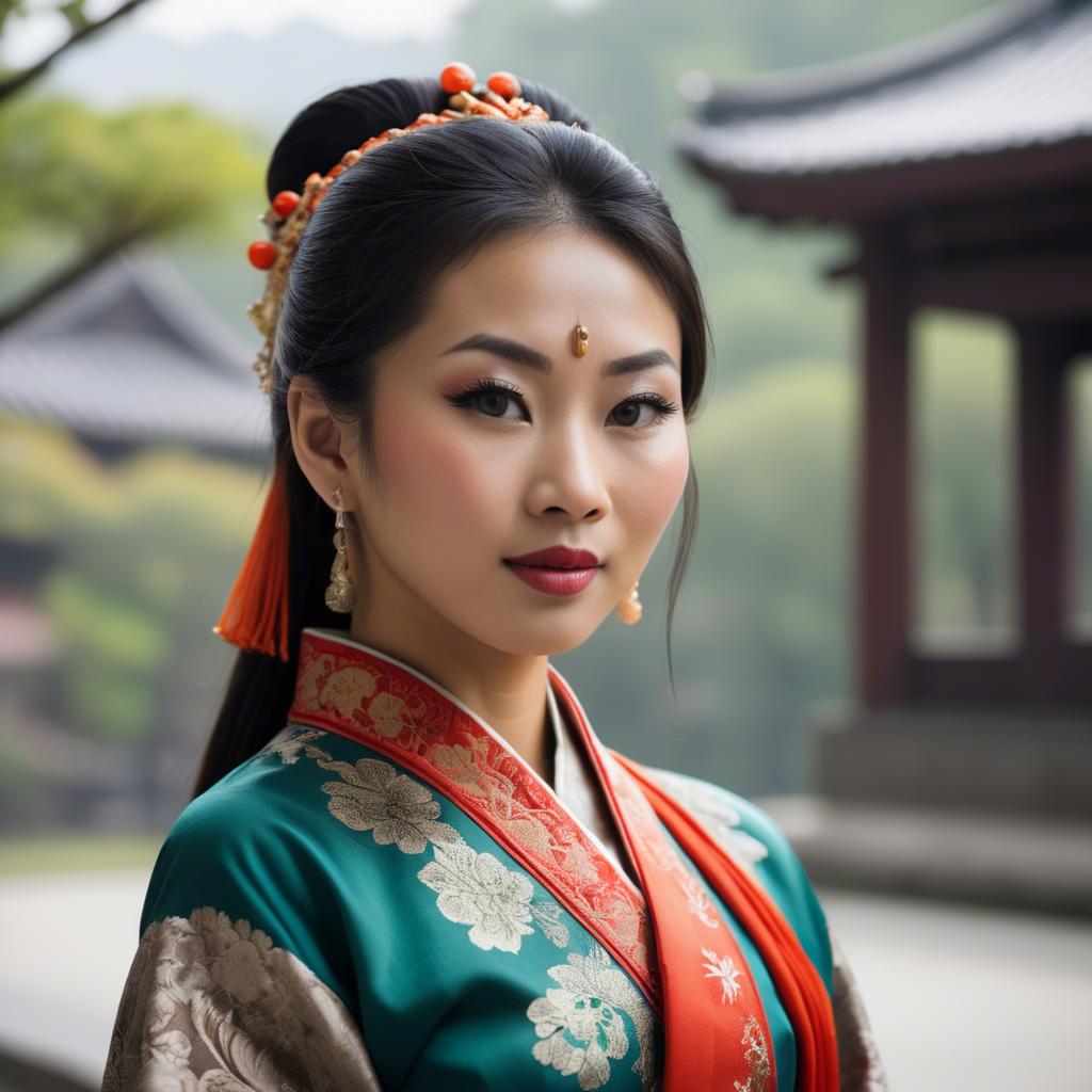 A stunning image of asian woman in traditional attire.