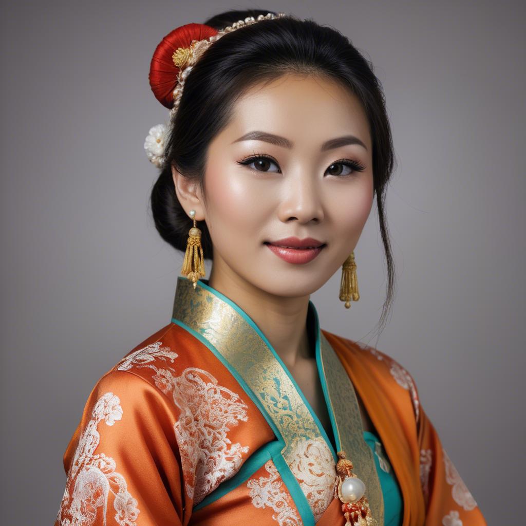 A stunning image of asian woman in traditional attire.