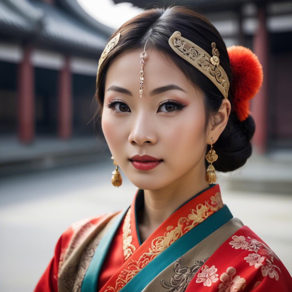 A stunning image of asian woman in traditional attire.