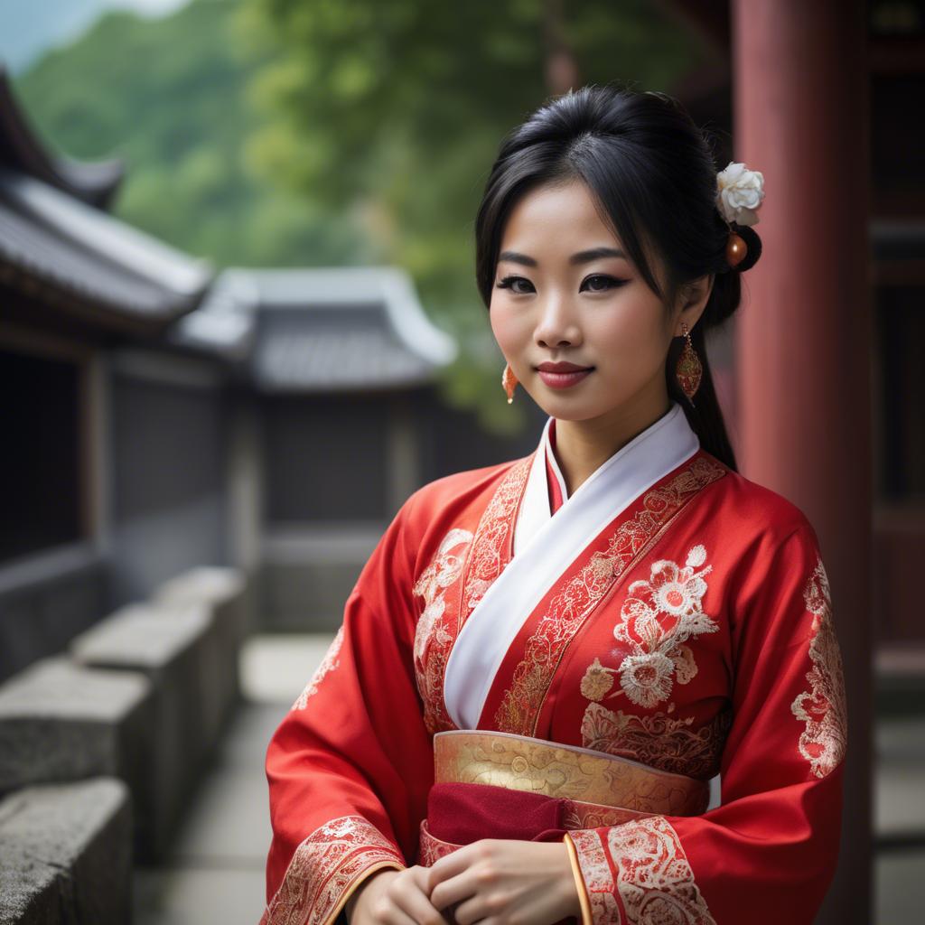 A stunning image of asian woman in traditional attire.