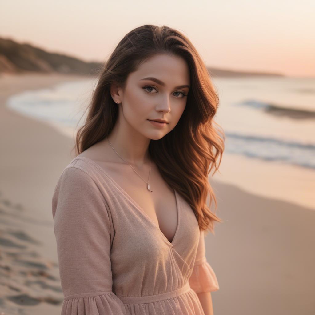 A stunning image of beach photoshoot, soft sunset and natural tones.