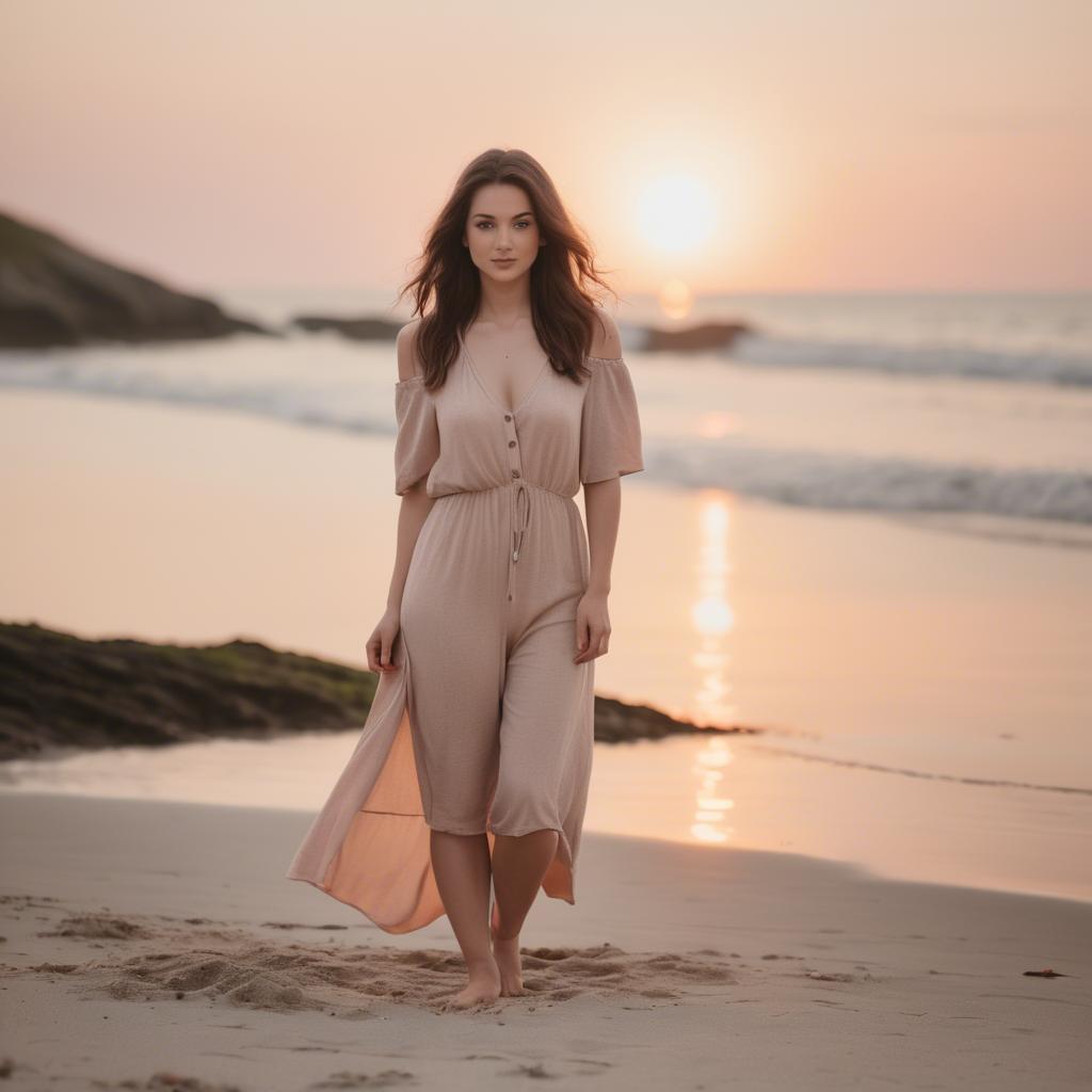 A stunning image of beach photoshoot, soft sunset and natural tones.