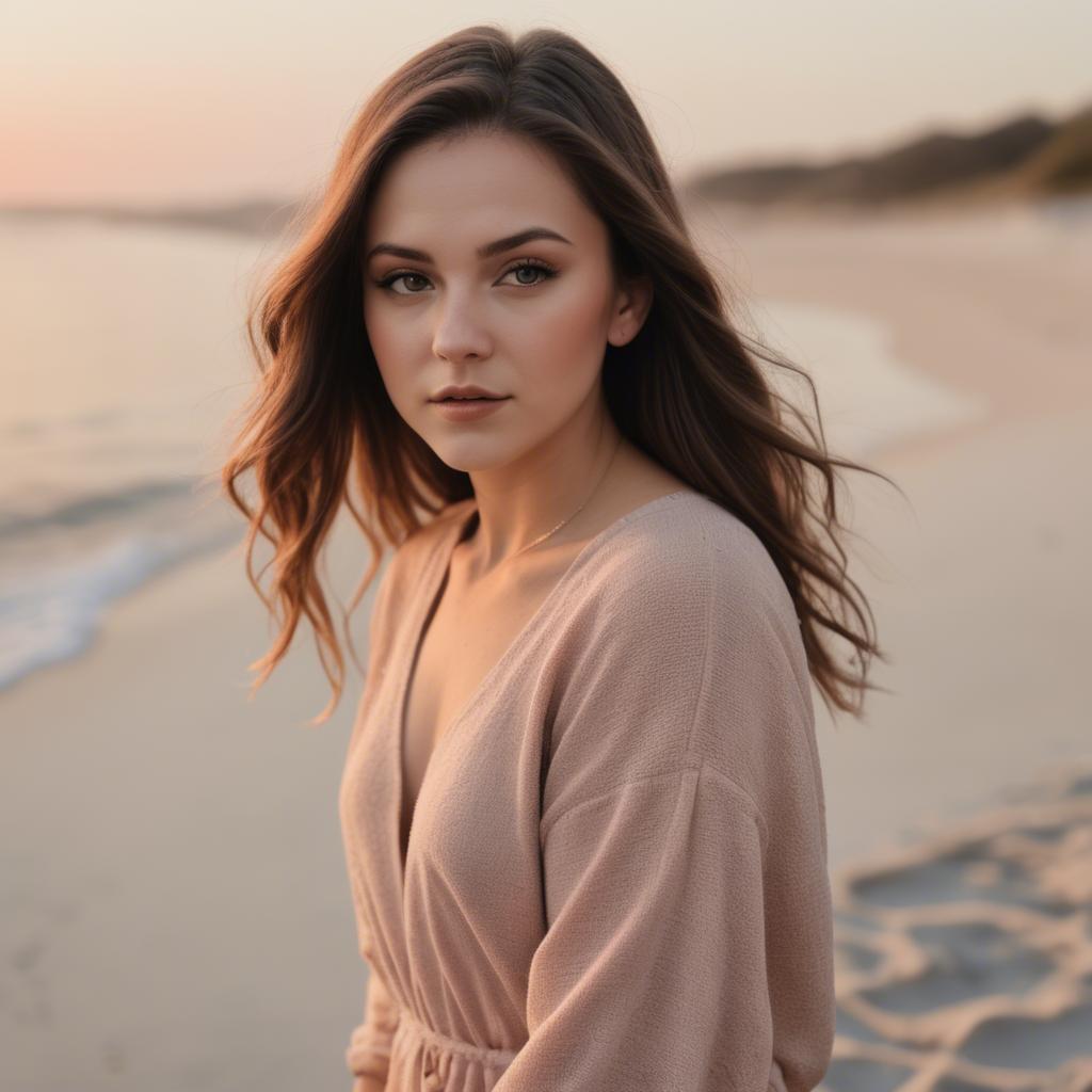 A stunning image of beach photoshoot, soft sunset and natural tones.