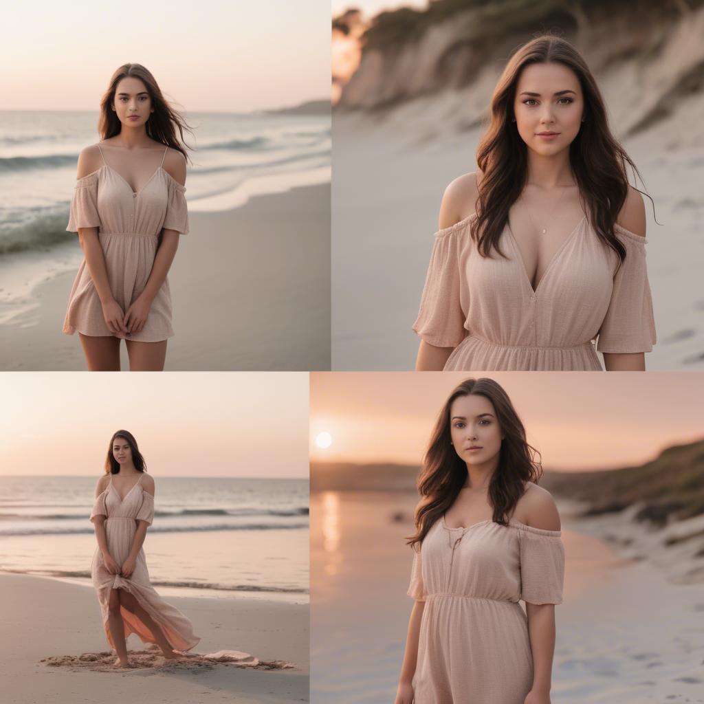 A stunning image of beach photoshoot, soft sunset and natural tones.