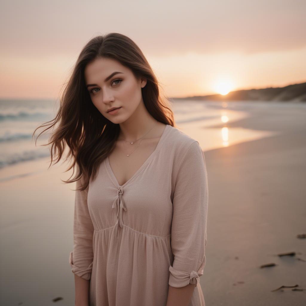 A stunning image of beach photoshoot, soft sunset and natural tones.
