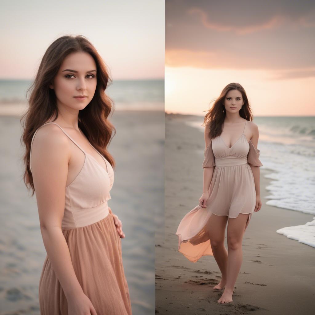 A stunning image of beach photoshoot, soft sunset and natural tones.