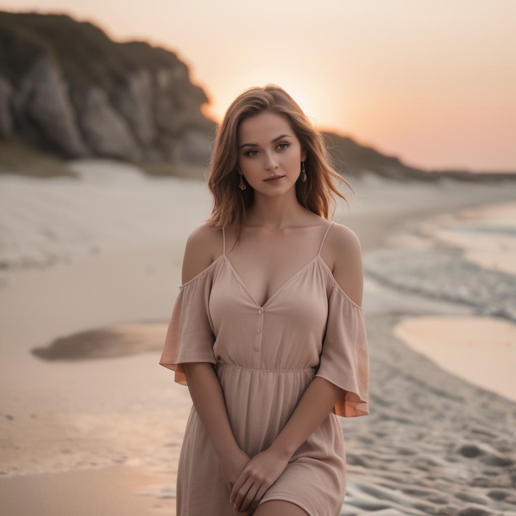 A stunning image of beach photoshoot, soft sunset and natural tones.