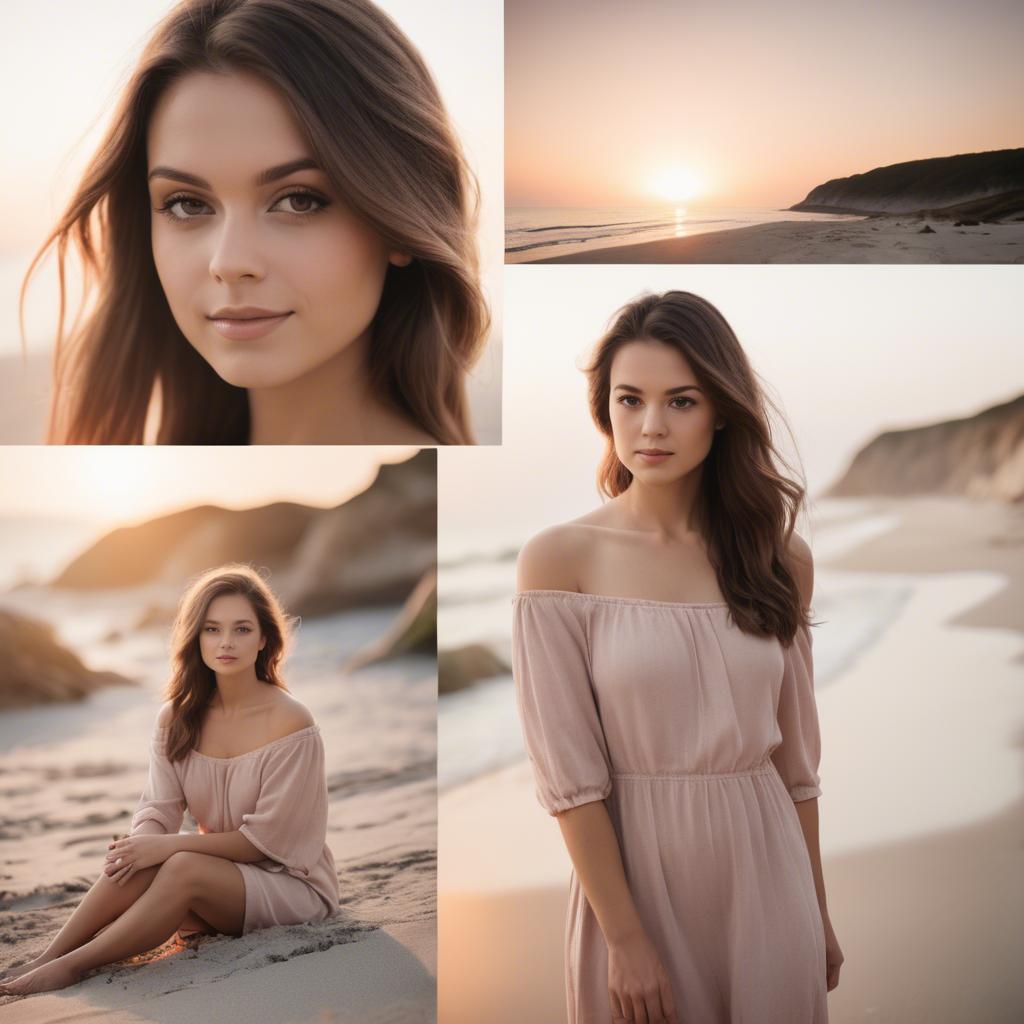A stunning image of beach photoshoot, soft sunset and natural tones.