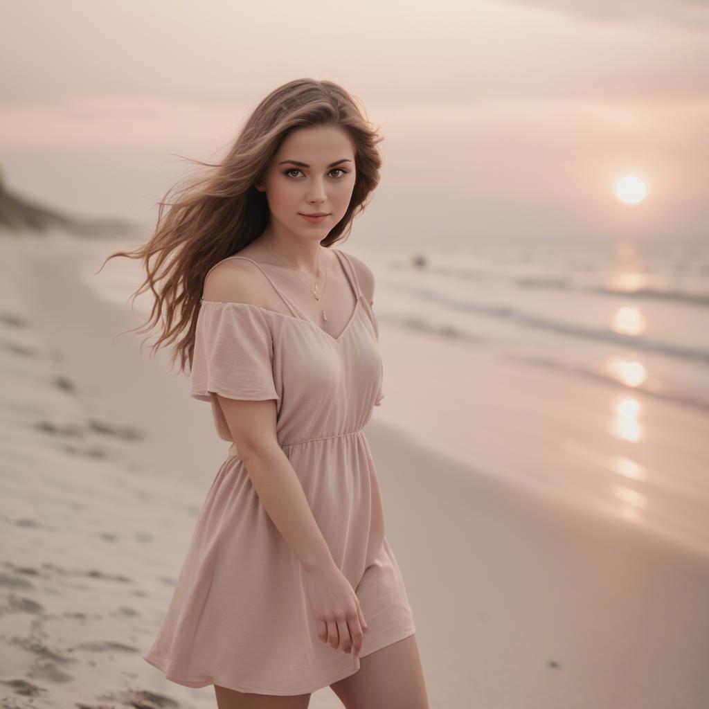 A stunning image of beach photoshoot, soft sunset and natural tones.