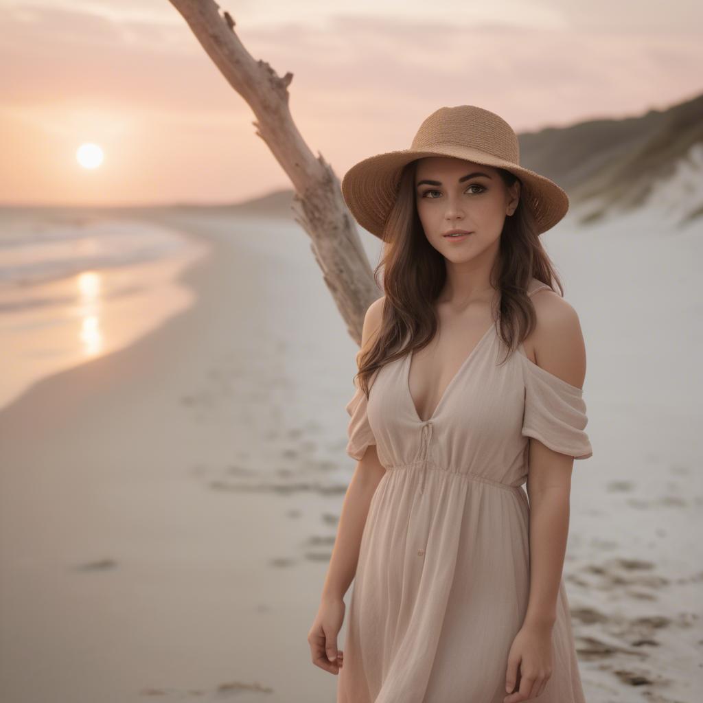 A stunning image of beach photoshoot, soft sunset and natural tones.