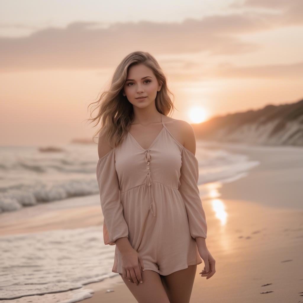 A stunning image of beach photoshoot, soft sunset and natural tones.